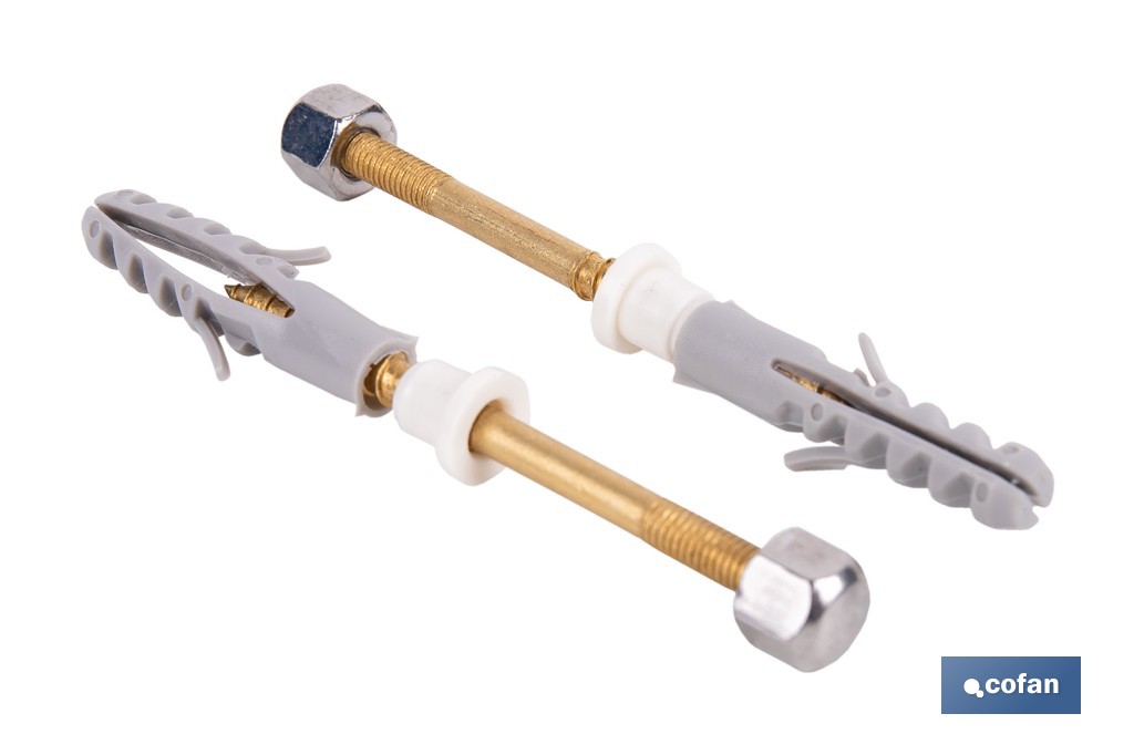 Kit de fijación para el inodoro o bidé | Conjunto de 2 espárragos, tapones y tacos | Disponible en diferentes acabados - Cofan