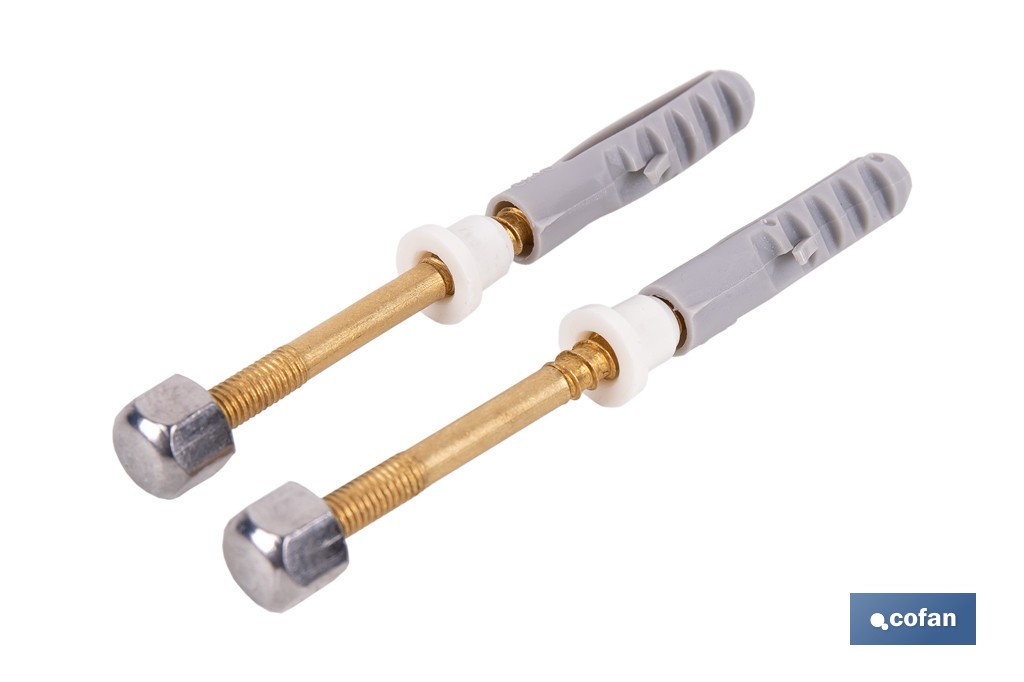 Kit de fijación para el inodoro o bidé | Conjunto de 2 espárragos, tapones y tacos | Disponible en diferentes acabados - Cofan