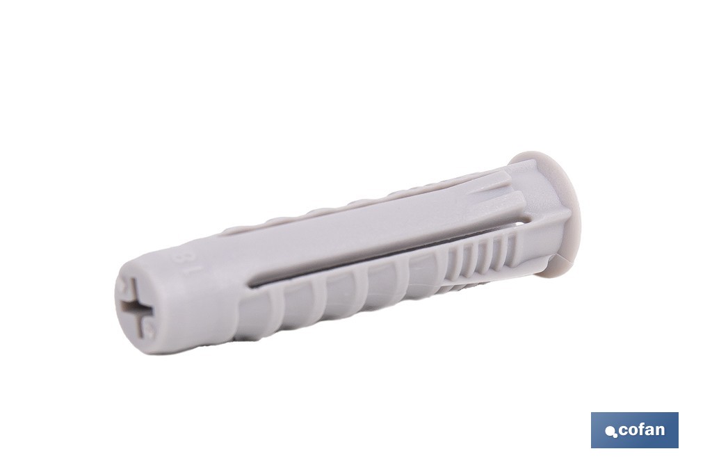 Bote de tacos de nylon multimaterial de 4 segmentos con sistema Anti-Spin | Con collarín de expansión, adecuado para cargas ligeras | Disponible en tres medidas - Cofan