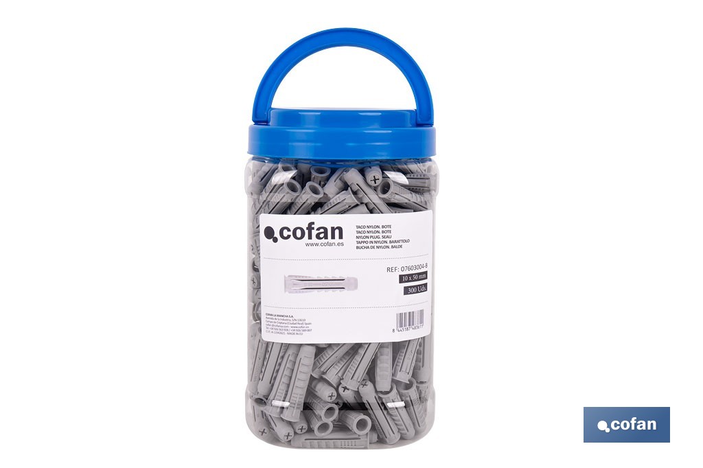 Bote de tacos de nylon multimaterial de 4 segmentos con sistema Anti-Spin | Con collarín de expansión, adecuado para cargas ligeras | Disponible en tres medidas - Cofan
