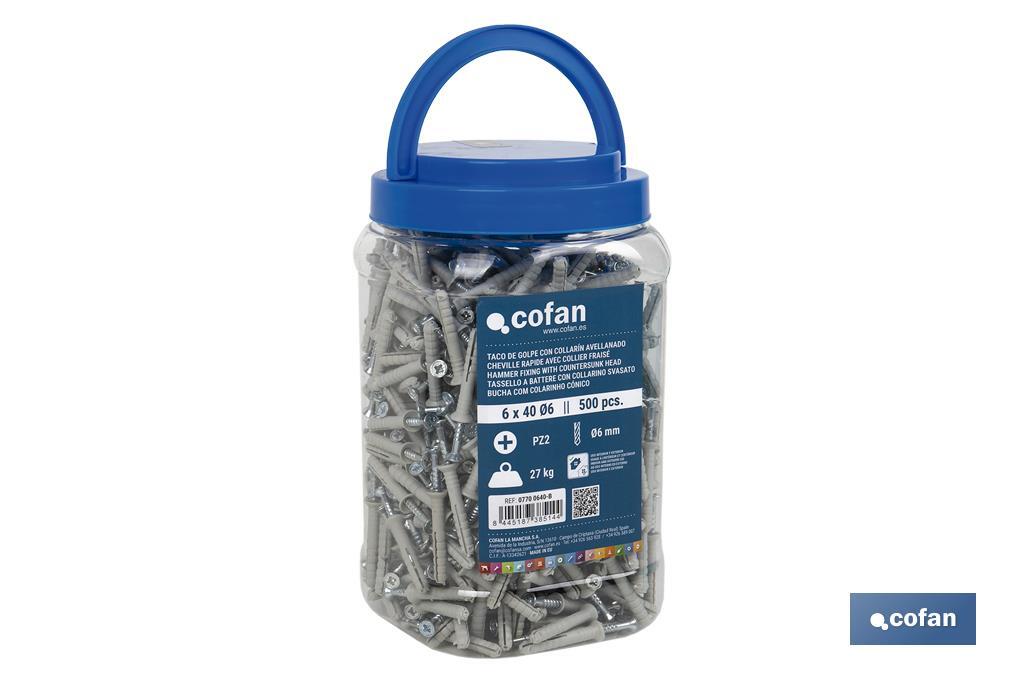 Pack of 500 hammer fixings with countersunk head | Size: Ø6mm x 40mm - Cofan