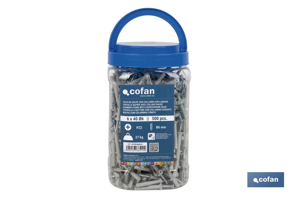 Pack of 500 hammer fixings with countersunk head | Size: Ø6mm x 40mm - Cofan