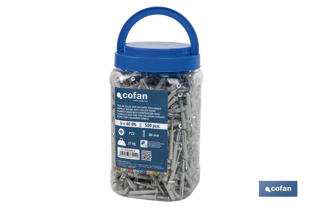 Pack of 500 hammer fixings with countersunk head | Size: Ø6mm x 40mm - Cofan