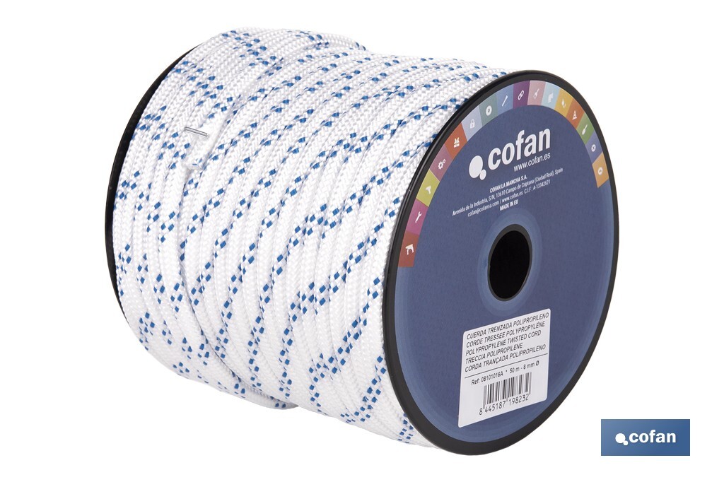 Cuerda Trenzada Polipropileno | Formato: Rollo pequeño | Color: Blanco y Azul - Cofan