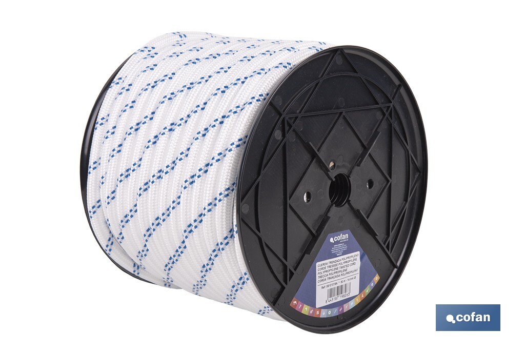 Cuerda Trenzada Polipropileno | Formato: Rollo pequeño | Color: Blanco y Azul - Cofan