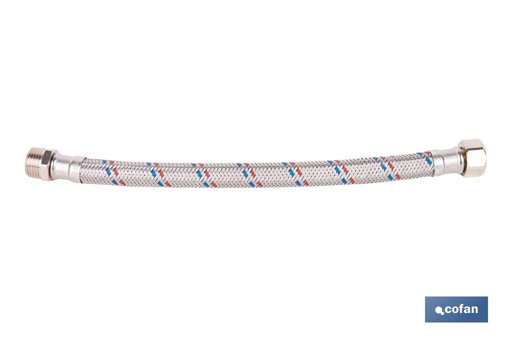 Conexión flexible con rosca macho-hembra | Conexión M1/2" x H1/2" DN13 G1/2" |  Manguera flexible de acero inoxidable | Disponible en diferentes longitudes - Cofan