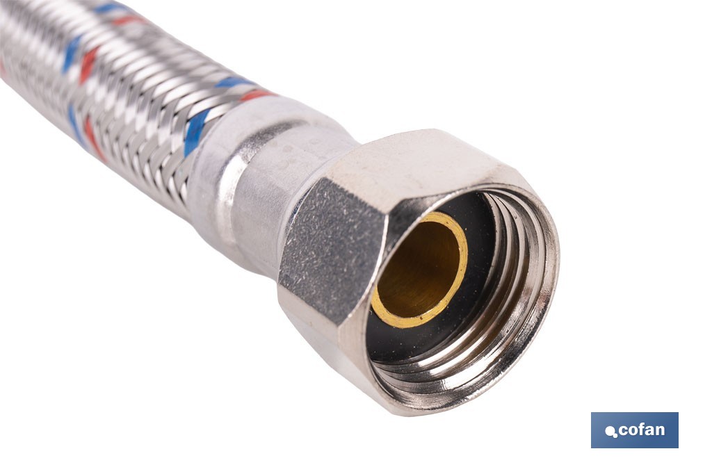 Conexión flexible con rosca macho-hembra | Conexión M1/2" x H1/2" DN13 G1/2" |  Manguera flexible de acero inoxidable | Disponible en diferentes longitudes - Cofan