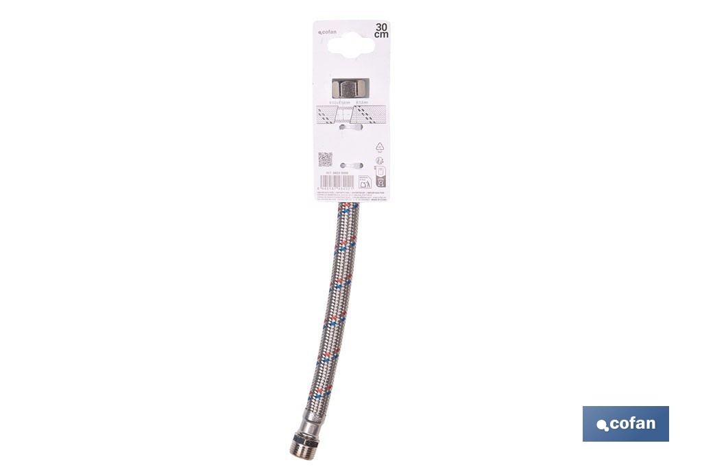 Conexión flexible con rosca macho-hembra | Conexión M1/2" x H1/2" DN13 G1/2" |  Manguera flexible de acero inoxidable | Disponible en diferentes longitudes - Cofan