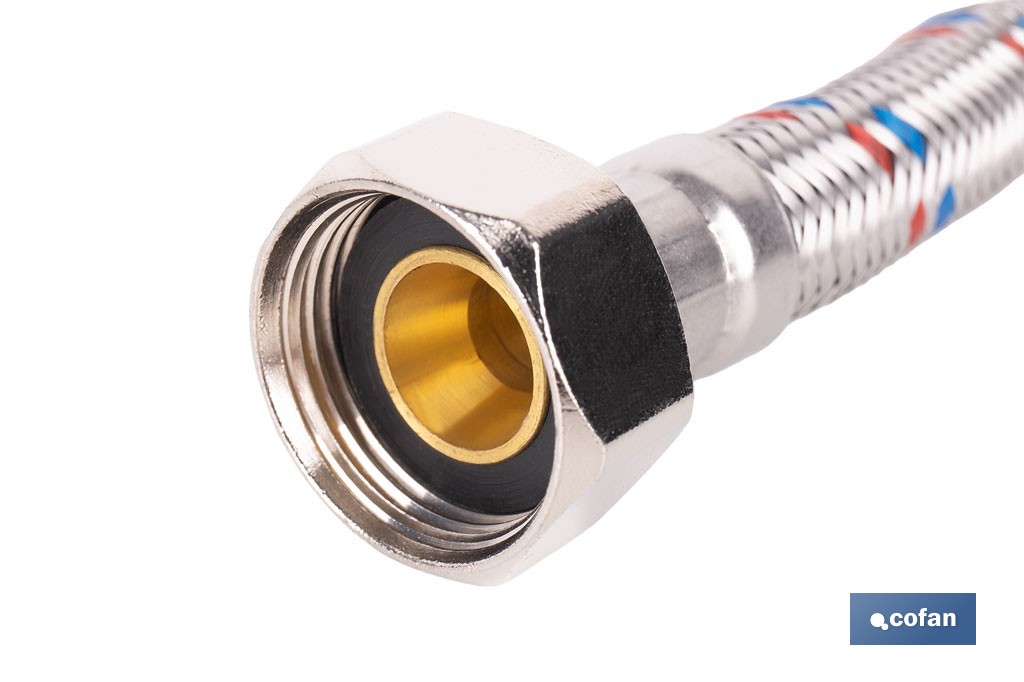 Conexión flexible con rosca macho-hembra | Conexión M1/2" x H1/2" DN13 G1/2" |  Manguera flexible de acero inoxidable | Disponible en diferentes longitudes - Cofan