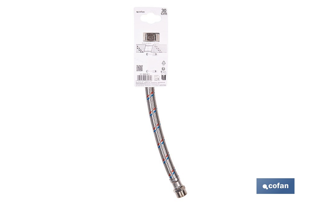 Conexión flexible con rosca macho-hembra | Conexión M1/2" x H1/2" DN13 G1/2" |  Manguera flexible de acero inoxidable | Disponible en diferentes longitudes - Cofan