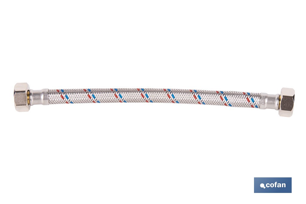 Conexión flexible con rosca macho-hembra | Conexión M1/2" x H1/2" DN13 G1/2" |  Manguera flexible de acero inoxidable | Disponible en diferentes longitudes - Cofan