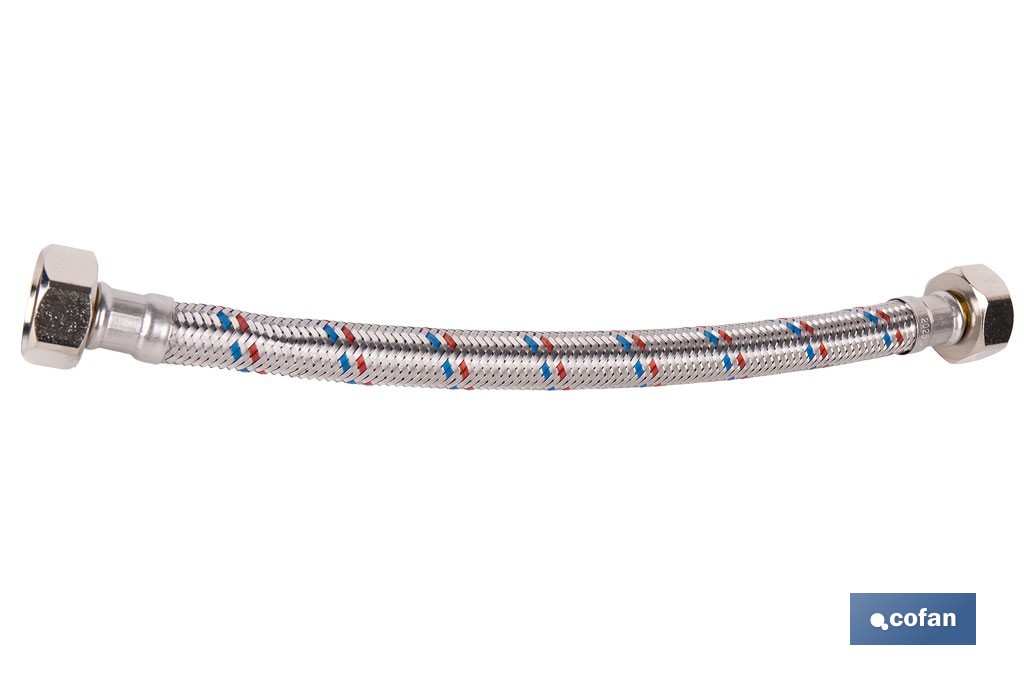 Conexión flexible con rosca macho-hembra | Conexión M1/2" x H1/2" DN13 G1/2" |  Manguera flexible de acero inoxidable | Disponible en diferentes longitudes - Cofan