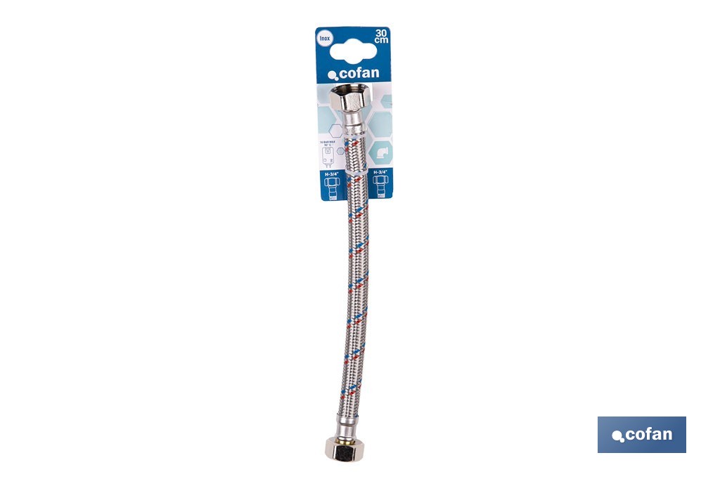 Conexión flexible con rosca macho-hembra | Conexión M1/2" x H1/2" DN13 G1/2" |  Manguera flexible de acero inoxidable | Disponible en diferentes longitudes - Cofan