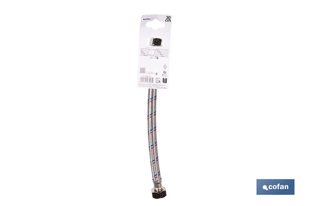 Conexión flexible con rosca macho-hembra | Conexión M1/2" x H1/2" DN13 G1/2" |  Manguera flexible de acero inoxidable | Disponible en diferentes longitudes - Cofan