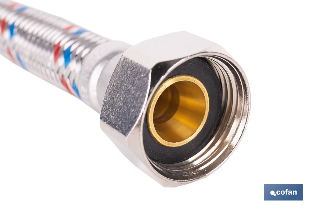 Conexión flexible con rosca macho-hembra | Conexión M1/2" x H1/2" DN13 G1/2" |  Manguera flexible de acero inoxidable | Disponible en diferentes longitudes - Cofan
