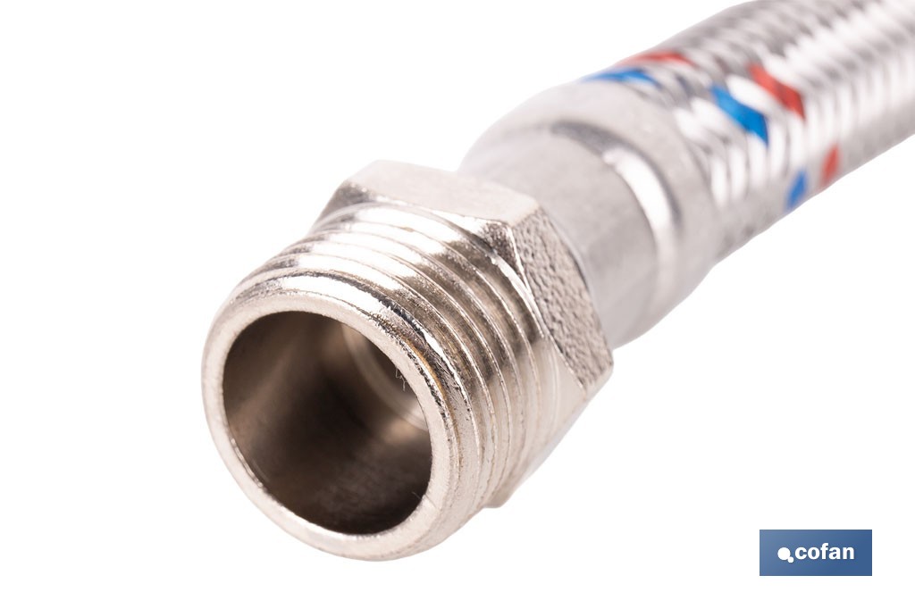 Conexión flexible con rosca macho-hembra | Conexión M1/2" x H1/2" DN13 G1/2" |  Manguera flexible de acero inoxidable | Disponible en diferentes longitudes - Cofan