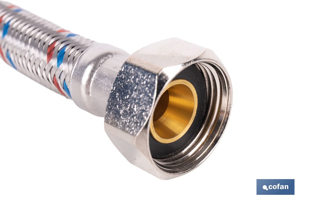 Conexión flexible con rosca macho-hembra | Conexión M1/2" x H1/2" DN13 G1/2" |  Manguera flexible de acero inoxidable | Disponible en diferentes longitudes - Cofan
