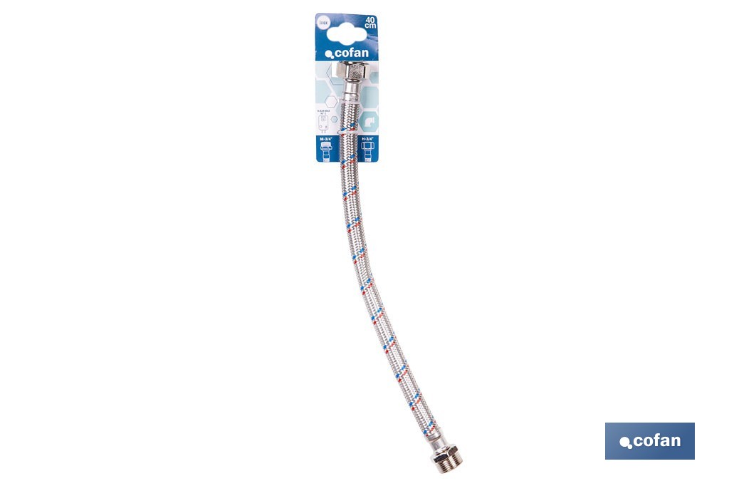 Conexión flexible con rosca macho-hembra | Conexión M1/2" x H1/2" DN13 G1/2" |  Manguera flexible de acero inoxidable | Disponible en diferentes longitudes - Cofan