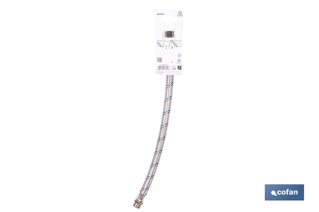 Conexión flexible con rosca macho-hembra | Conexión M1/2" x H1/2" DN13 G1/2" |  Manguera flexible de acero inoxidable | Disponible en diferentes longitudes - Cofan