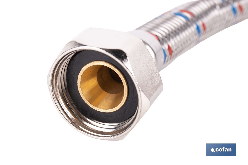 Conexión flexible con rosca macho-hembra | Conexión M1/2" x H1/2" DN13 G1/2" |  Manguera flexible de acero inoxidable | Disponible en diferentes longitudes - Cofan