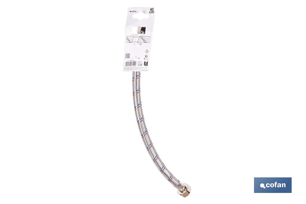 Conexión flexible con rosca macho-hembra | Conexión M1/2" x H1/2" DN13 G1/2" |  Manguera flexible de acero inoxidable | Disponible en diferentes longitudes - Cofan