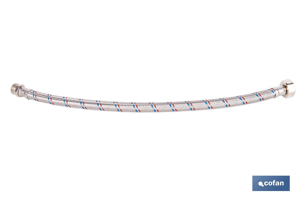 Conexión flexible con rosca macho-hembra | Conexión M1/2" x H1/2" DN13 G1/2" |  Manguera flexible de acero inoxidable | Disponible en diferentes longitudes - Cofan