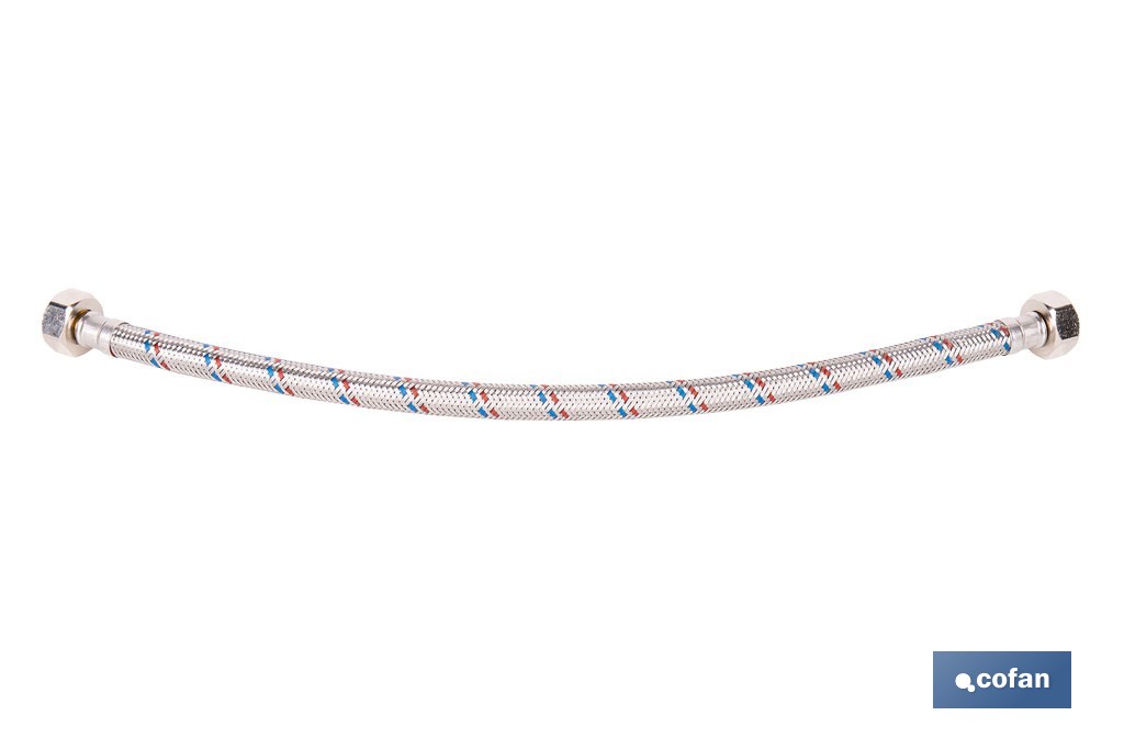 Conexión flexible con rosca macho-hembra | Conexión M1/2" x H1/2" DN13 G1/2" |  Manguera flexible de acero inoxidable | Disponible en diferentes longitudes - Cofan