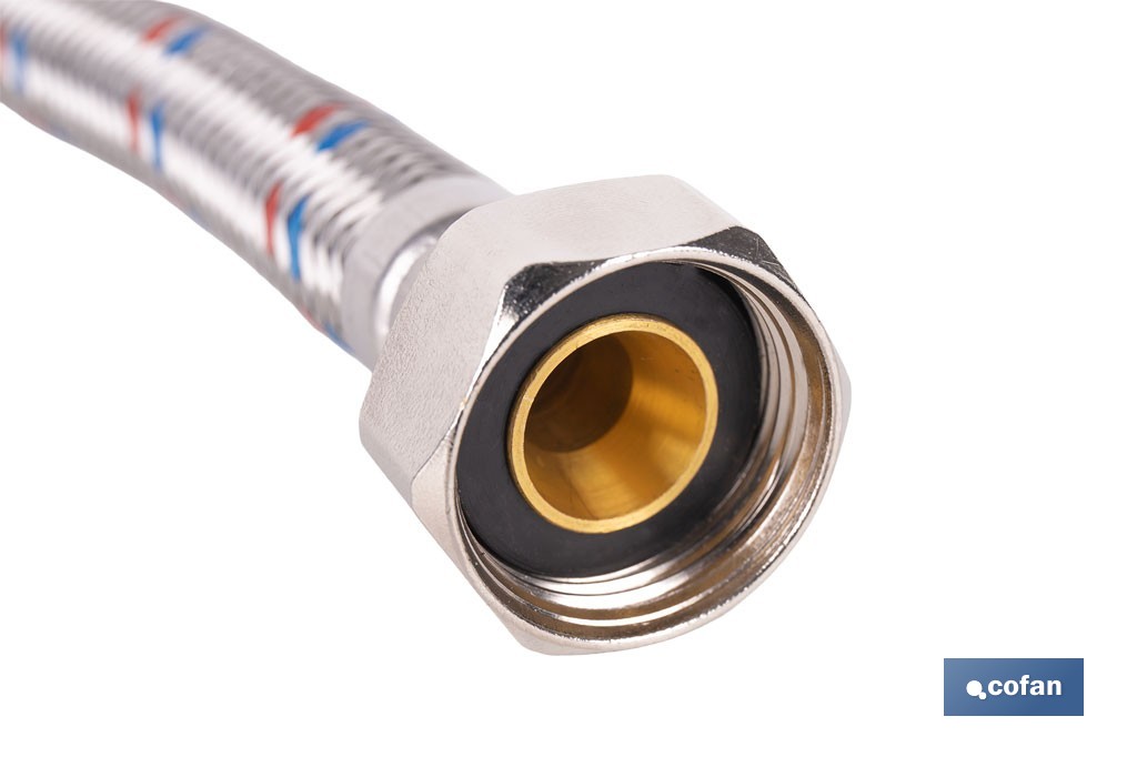 Conexión flexible con rosca macho-hembra | Conexión M1/2" x H1/2" DN13 G1/2" |  Manguera flexible de acero inoxidable | Disponible en diferentes longitudes - Cofan