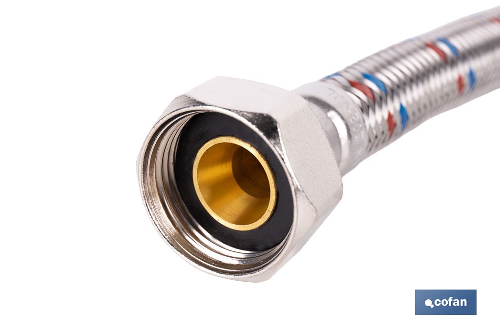 Conexión flexible con rosca macho-hembra | Conexión M1/2" x H1/2" DN13 G1/2" |  Manguera flexible de acero inoxidable | Disponible en diferentes longitudes - Cofan