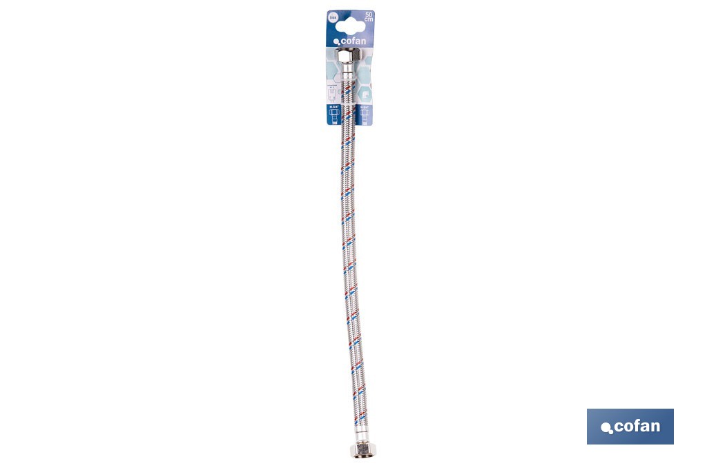 Conexión flexible con rosca macho-hembra | Conexión M1/2" x H1/2" DN13 G1/2" |  Manguera flexible de acero inoxidable | Disponible en diferentes longitudes - Cofan