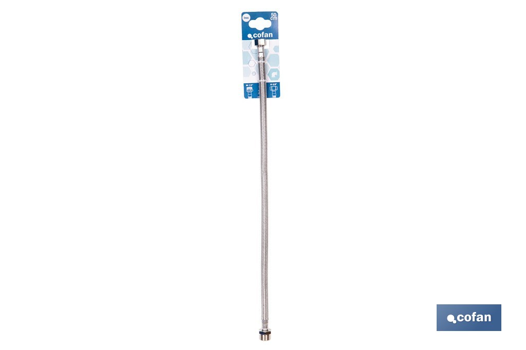 Conexión flexible para sanitarios | Manguera flexible de acero inoxidable | Longitud: 50 cm | Disponible en diferentes conexiones y medidas - Cofan