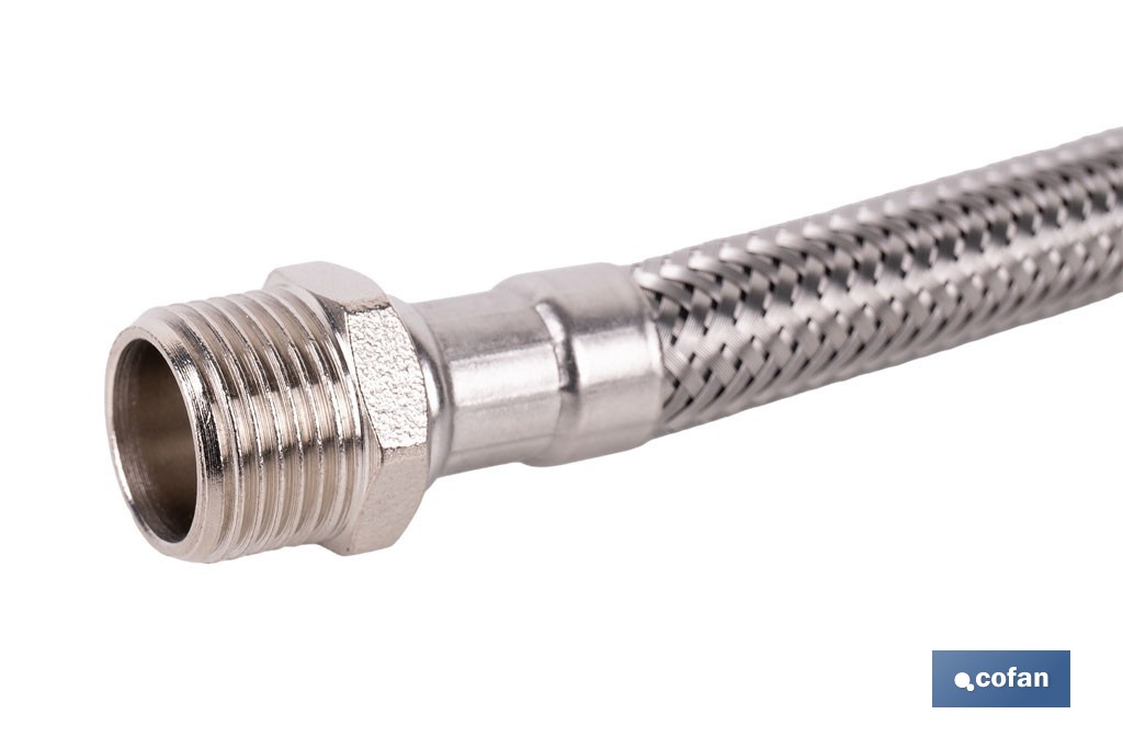 Conexión flexible para sanitarios | Manguera flexible de acero inoxidable | Longitud: 50 cm | Disponible en diferentes conexiones y medidas - Cofan