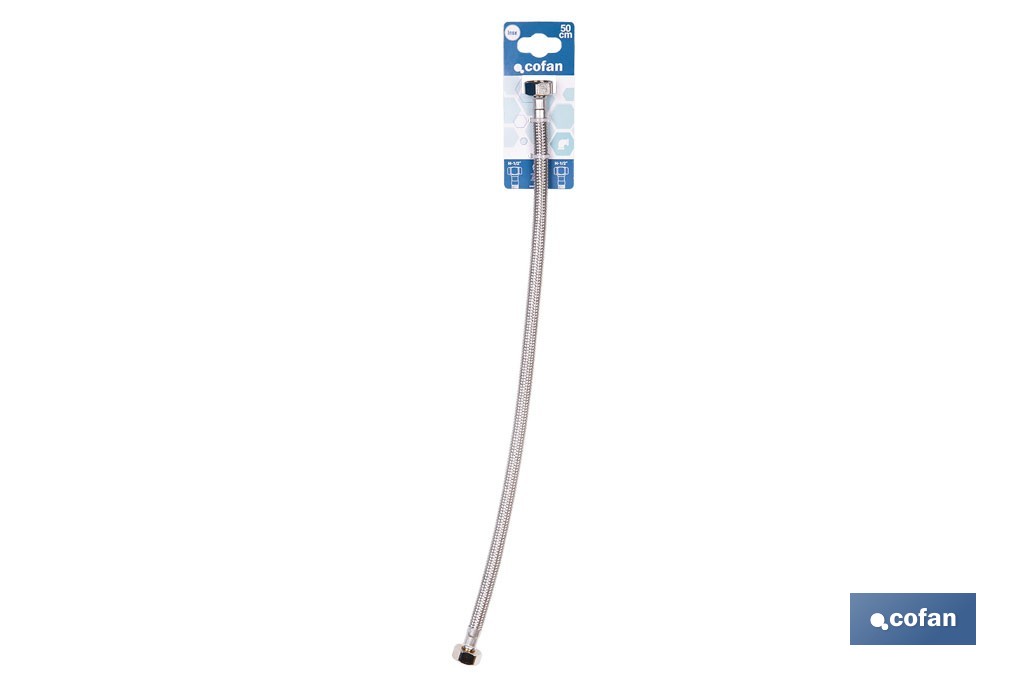 Conexión flexible para sanitarios | Manguera flexible de acero inoxidable | Longitud: 50 cm | Disponible en diferentes conexiones y medidas - Cofan