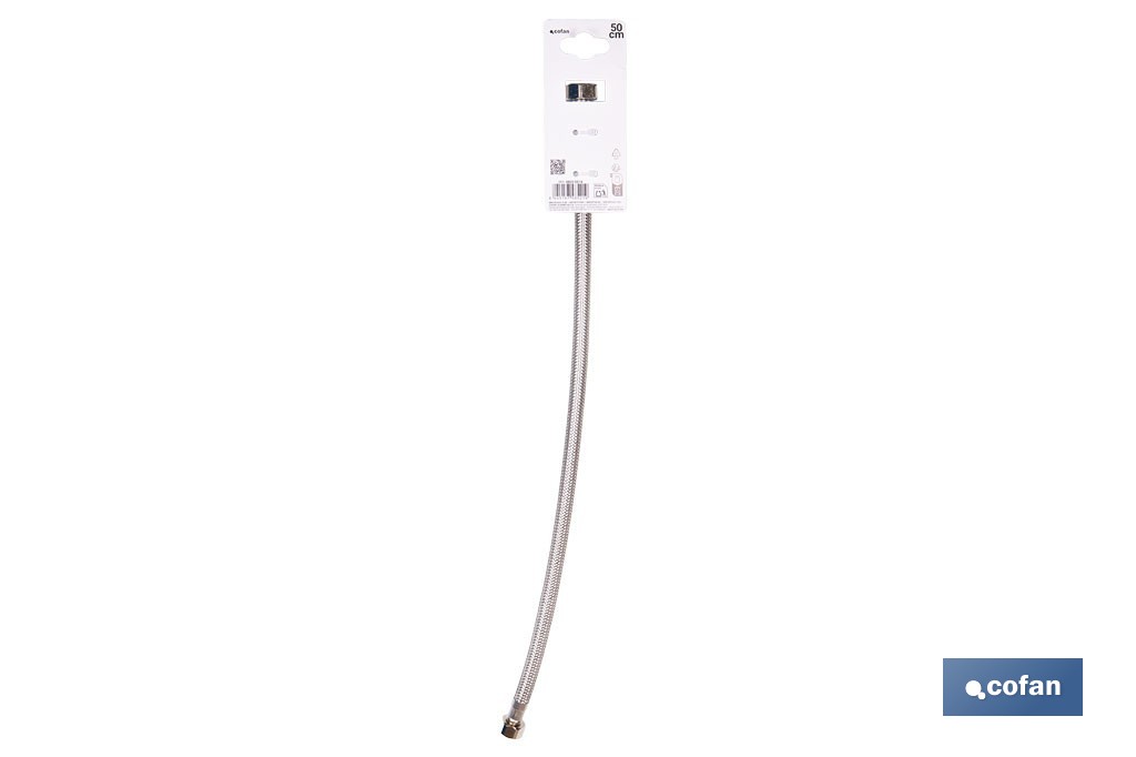 Conexión flexible para sanitarios | Manguera flexible de acero inoxidable | Longitud: 50 cm | Disponible en diferentes conexiones y medidas - Cofan