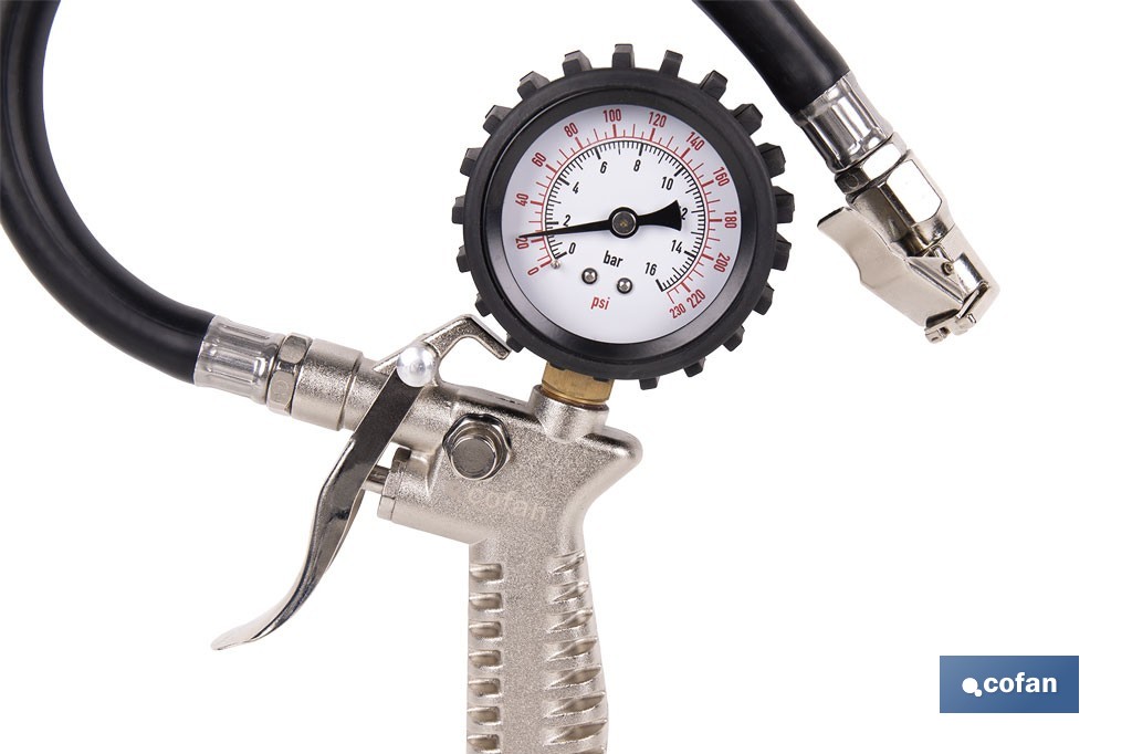 Outil de vérification de l’air | Manomètre de pression des pneus | Gonfleur de pneus avec extension flexible - Cofan