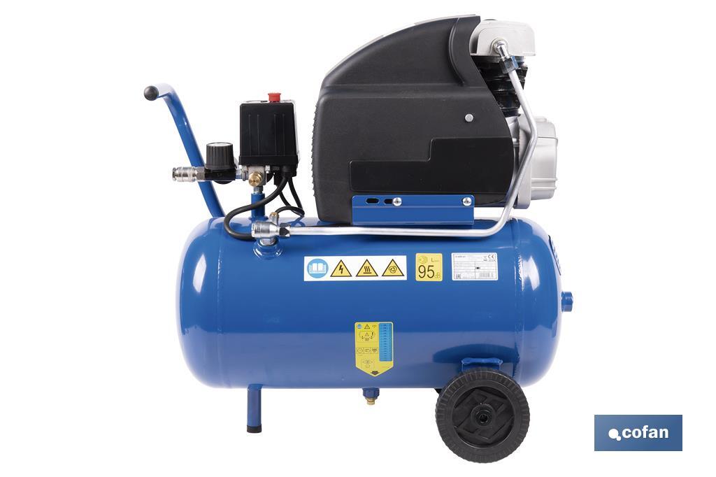 Compresor de aire de pistón coaxial | Motor de 2 HP | Compresor monofásico 230 V | Presión máxima: 8 bares | Depósito de 24 litros | Medidas: 61 x 31 x 58 cm - Cofan