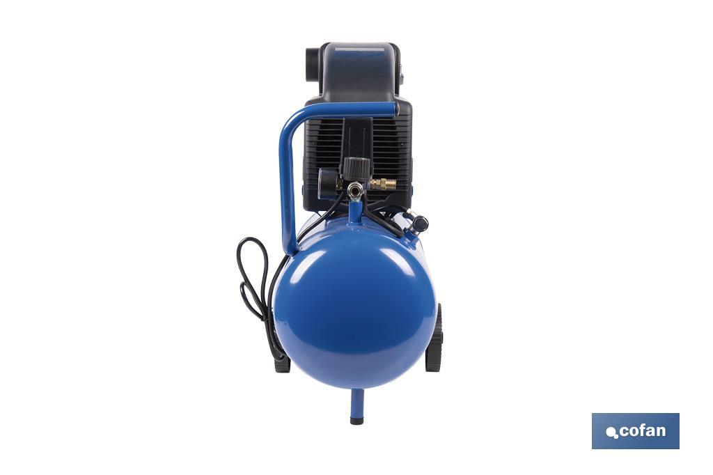 Compresor de aire de pistón coaxial | Motor de 2 HP | Compresor monofásico 230 V | Presión máxima: 8 bares | Depósito de 24 litros | Medidas: 61 x 31 x 58 cm - Cofan
