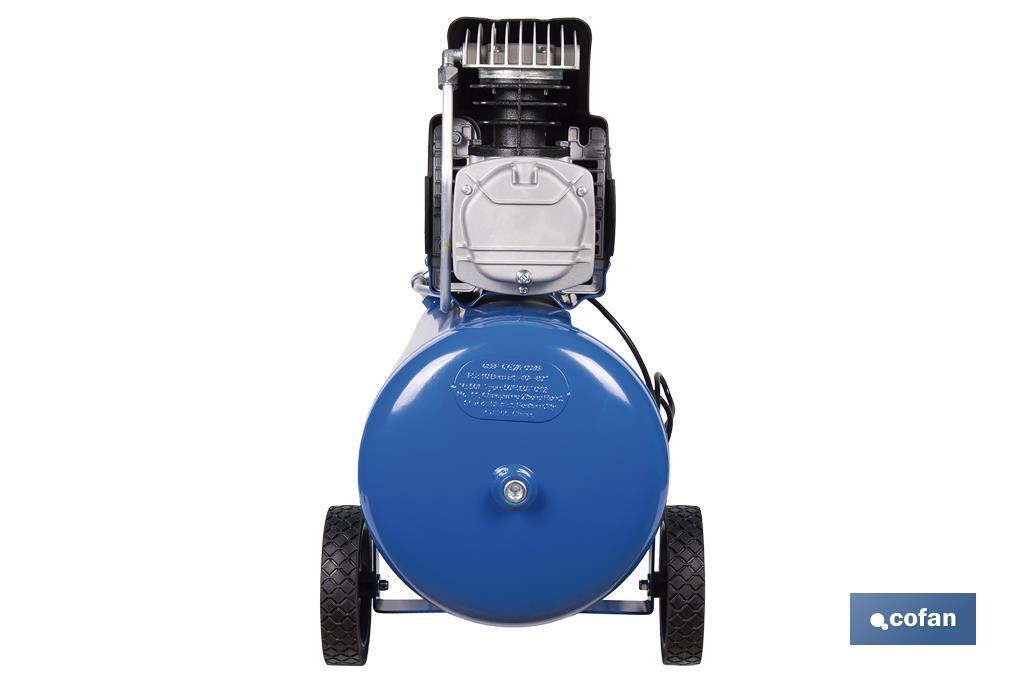 Compresor de aire de pistón coaxial | Motor de 2 HP | Compresor monofásico 230 V | Presión máxima: 8 bares | Depósito de 50 litros | Medidas: 77 x 43 x 66 cm - Cofan