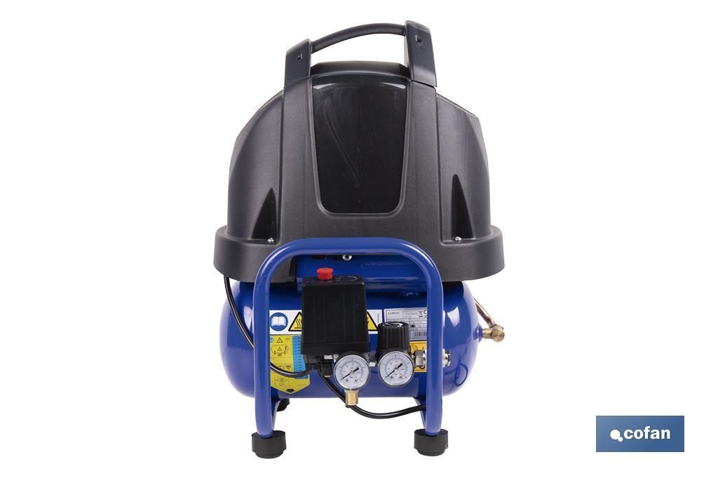 Compresor de pistón coaxial portátil 1,5 HP | Ultraligero y compacto | 6 litros | 2450 rpm | Para uso doméstico y profesional - Cofan