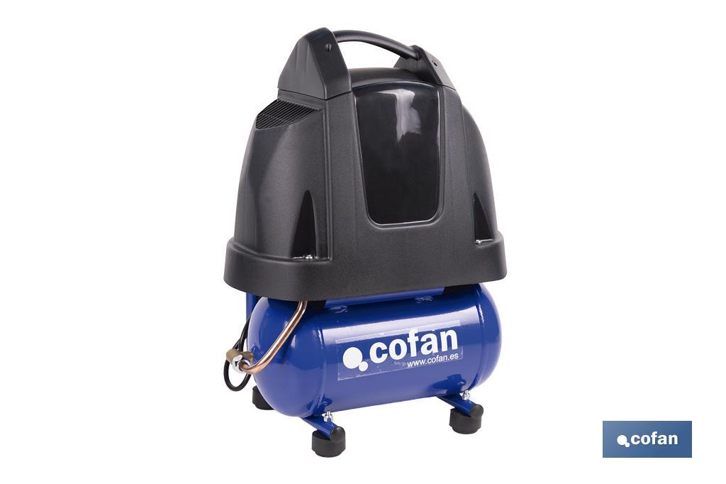 Compresor de pistón coaxial portátil 1,5 HP | Ultraligero y compacto | 6 litros | 2450 rpm | Para uso doméstico y profesional - Cofan