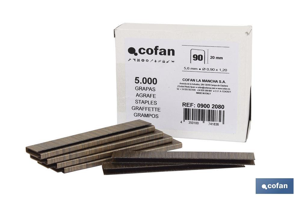 Boîte d'agrafes | Pour Agrafeuse Pneumatique | Modèle 90/38mm | 3000 unités | Agrafes pour Agrafeuse à Air à Pression - Cofan