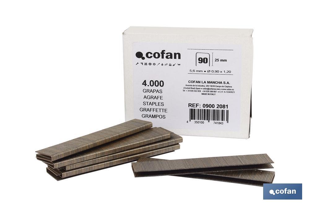 Boîte d'agrafes | Pour Agrafeuse Pneumatique | Modèle 90/38mm | 3000 unités | Agrafes pour Agrafeuse à Air à Pression - Cofan