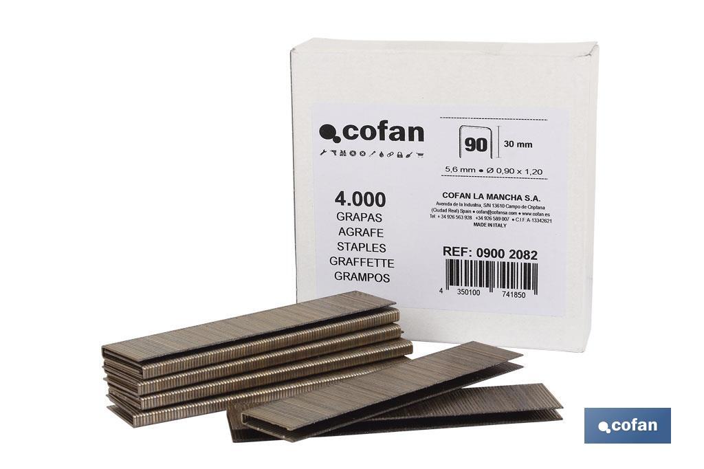 Boîte d'agrafes | Pour Agrafeuse Pneumatique | Modèle 90/38mm | 3000 unités | Agrafes pour Agrafeuse à Air à Pression - Cofan