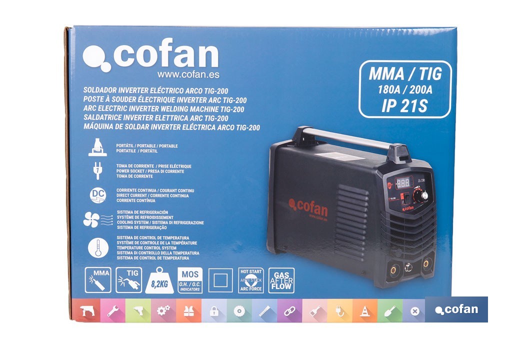 Soldador inverter eléctrico MMA 160 A/ TIG 200 A - Cofan