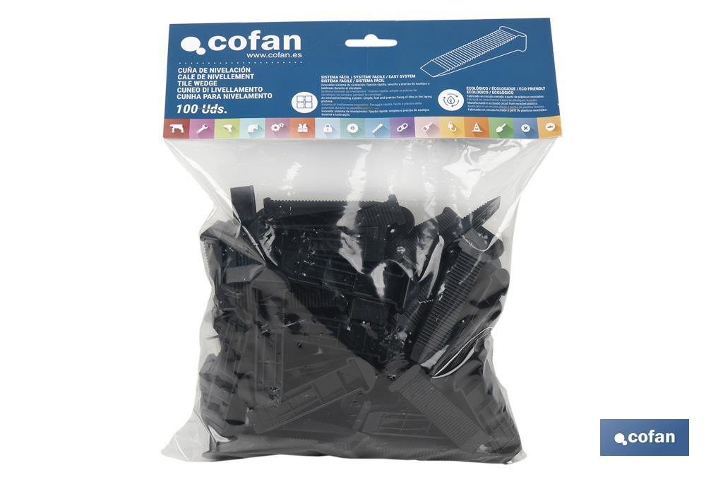 Cales de nivellement réutilisables pour obtenir une surface parfaitement nivelée | Dimensions : 80 x 17 x 14 mm - Cofan