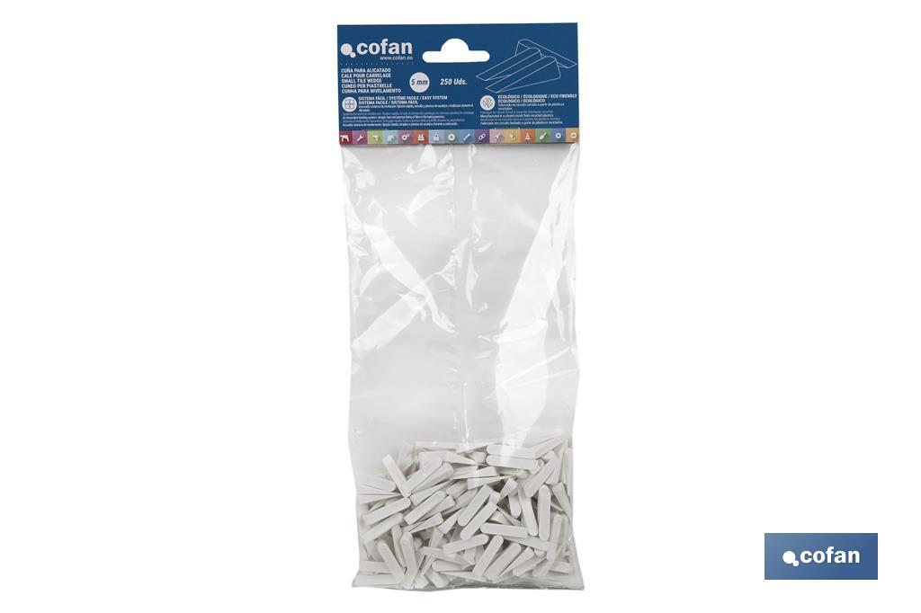 Cales pour les carrelages professionnels | Pack de 250 unités en couleur blanche | Dimension : 5 mm - Cofan