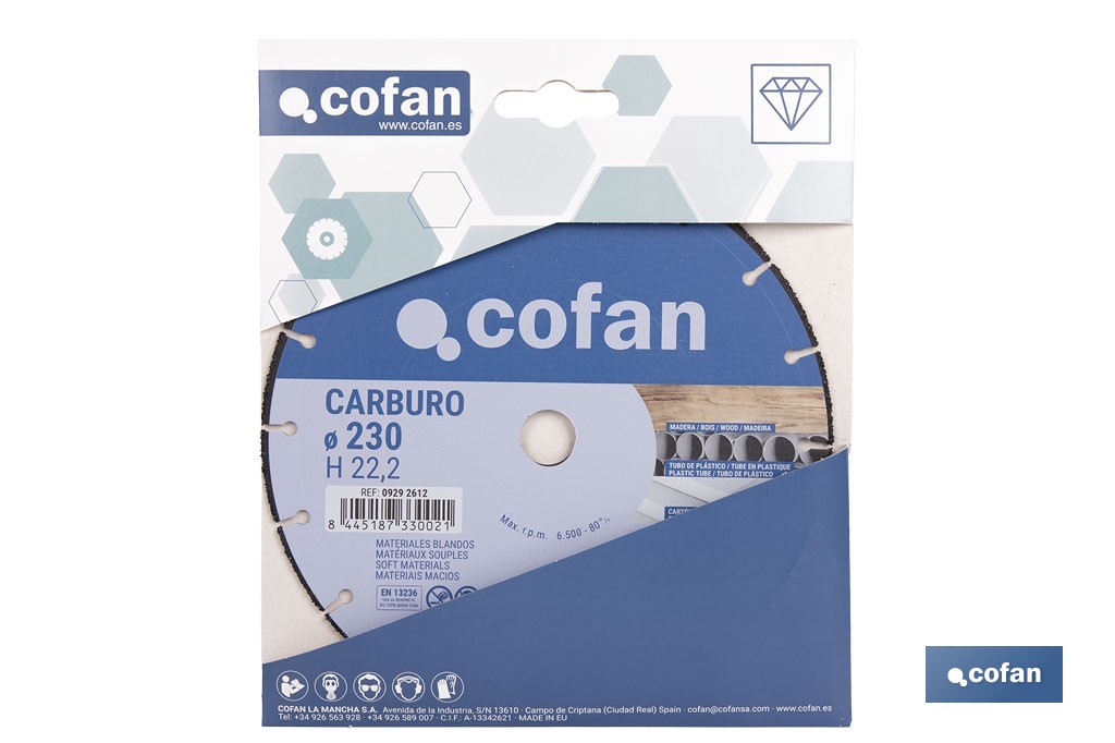 Disco especial carburo materiales blandos - Cofan