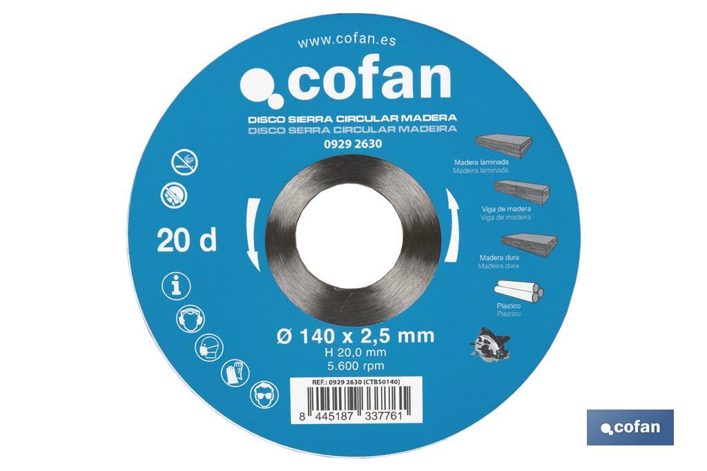 Hoja de sierra circular | Disco de corte para madera | Diferentes números de dientes | Amplia variedad de medidas - Cofan