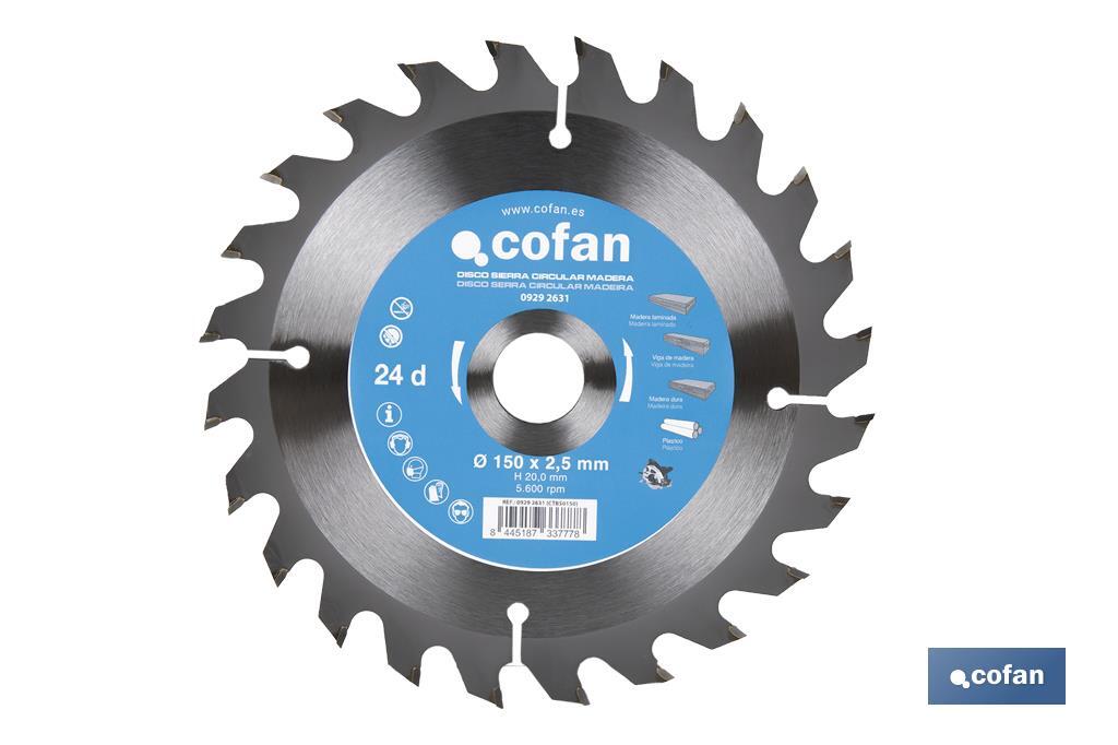 Lâmina de serra circular | Disco de corte para madeira | Diferentes números de dentes | Ampla variedade de medidas - Cofan