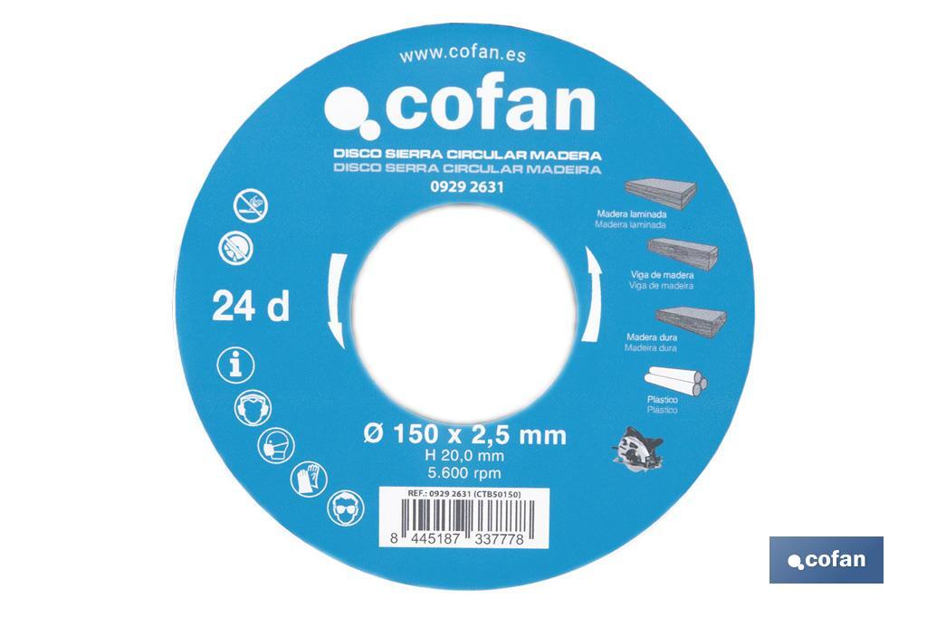 Hoja de sierra circular | Disco de corte para madera | Diferentes números de dientes | Amplia variedad de medidas - Cofan